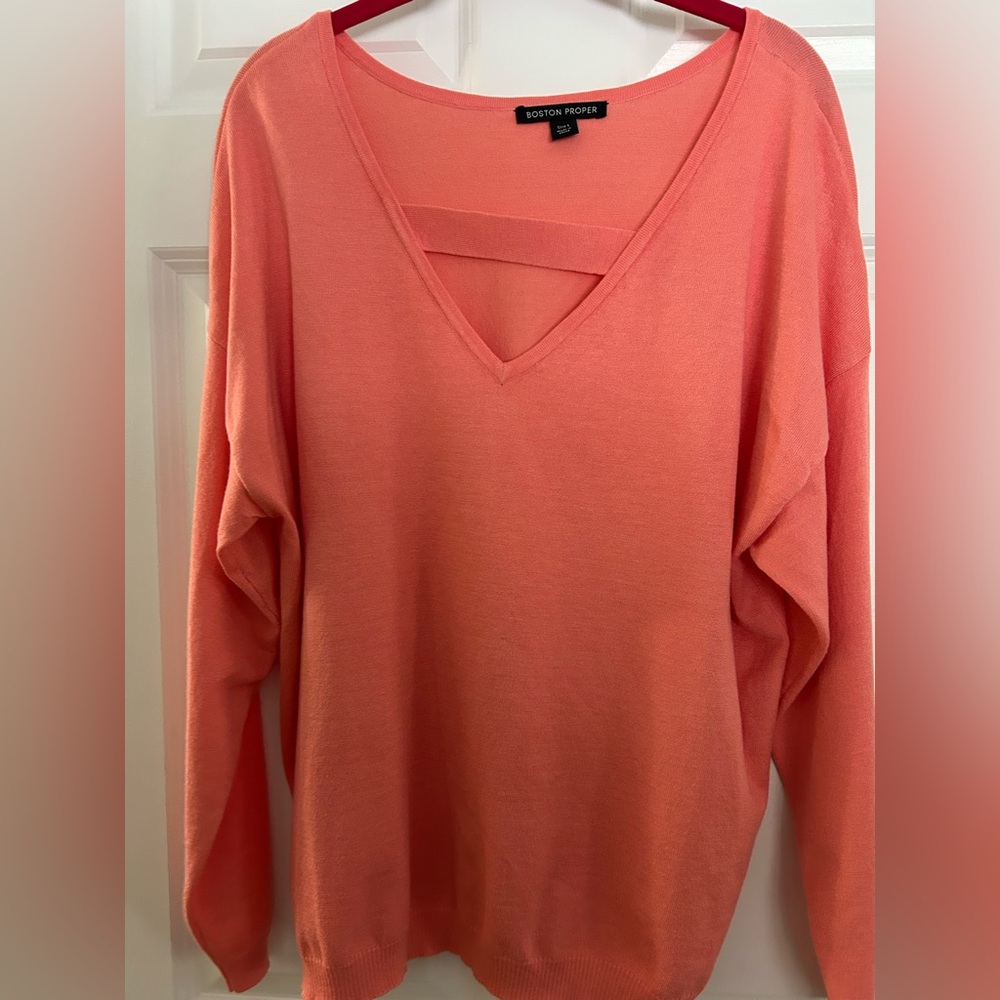 Boston Proper Coral V-Neck Sweatshirt